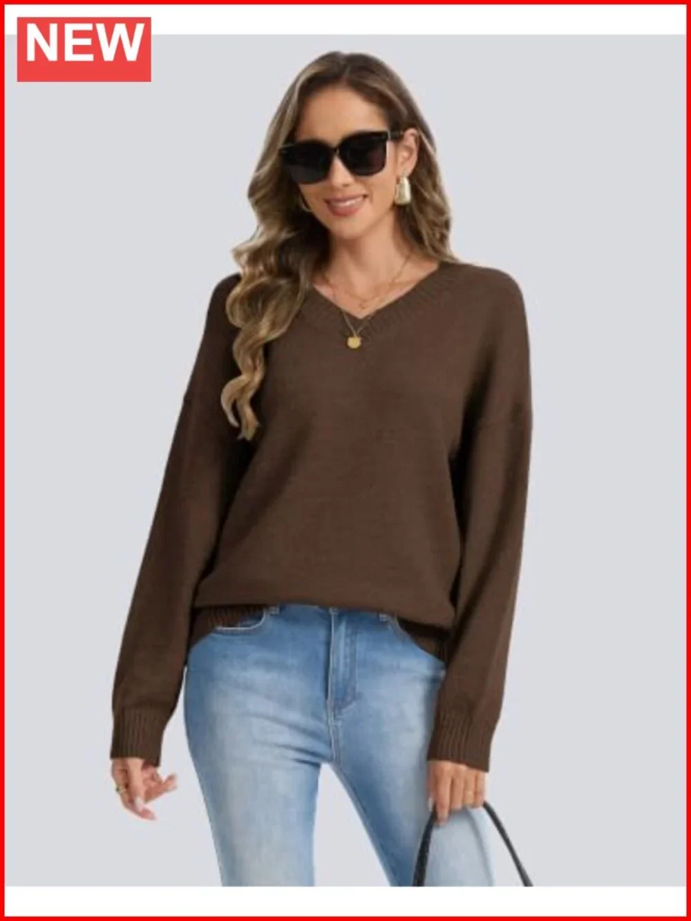 Oversized Cashmere Blend V Neck Pullover Sweater